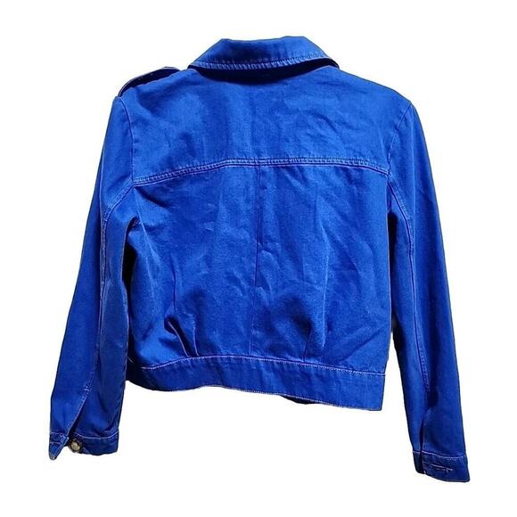 Free People Bright Royal Blue Denim Jacket Size XS Buttons and Pockets - Picture 2 of 3